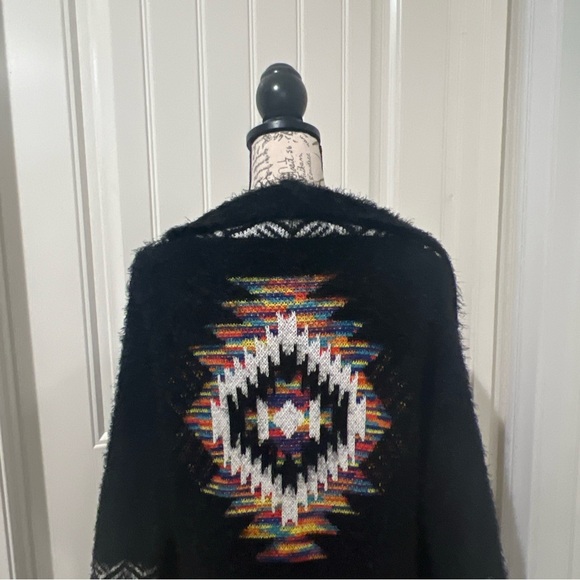 Aztec Print Long Sleeve Cotton Long Sleeves  Fringe Cardigan Bohemian Size S - Picture 5 of 11